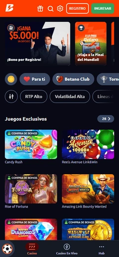 Casino Betano en la web móvil de Chile